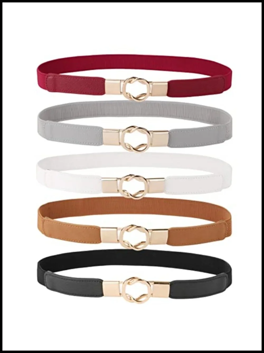 Retro Elastic Waist Belt Stretchy Skinny PU Leather Dress Belt Gold Metal Buckle